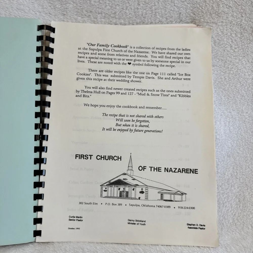 Our Family Cookbook 1995 Sapulpa Oklahoma First Church‎ of the Nazarene Spiral
